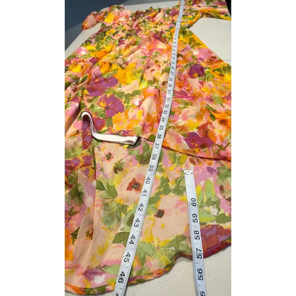 FIG & FLOWER Anthropologie floral dress hi low ruffle Spring Summer Womans Large - Picture 8 of 8